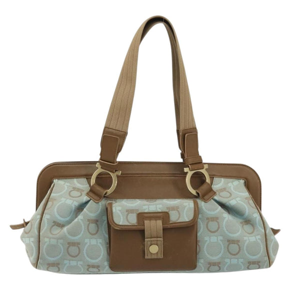 Salvatore Ferragamo Gancini Tote Bag Canvas Brown Auth 175554