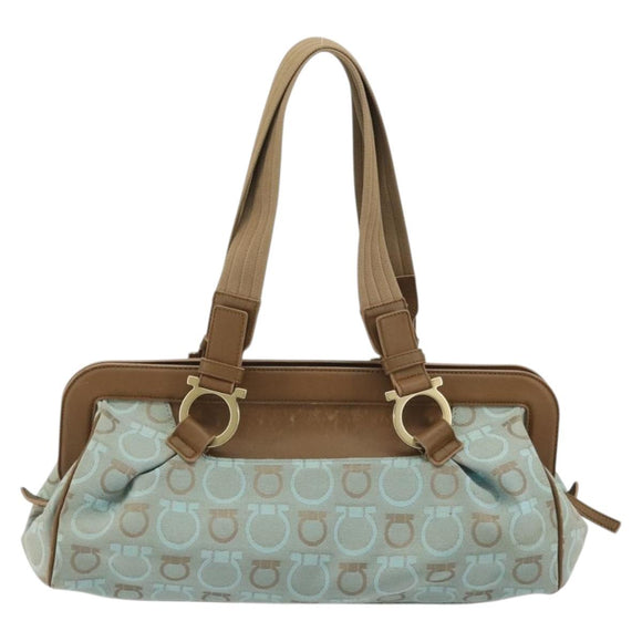 Salvatore Ferragamo Gancini Tote Bag Canvas Brown Auth 175554