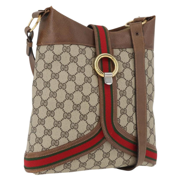 GUCCI GG Supreme Web Sherry Line Shoulder Bag PVC Beige Gold Red Auth 175561