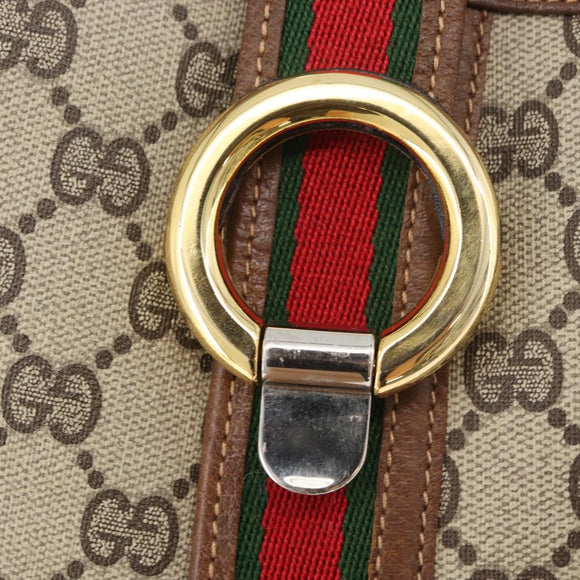 GUCCI GG Supreme Web Sherry Line Shoulder Bag PVC Beige Gold Red Auth 175561