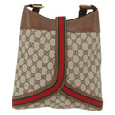 GUCCI GG Supreme Web Sherry Line Shoulder Bag PVC Beige Gold Red Auth 175561-3