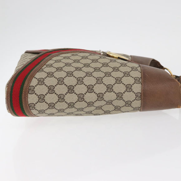 GUCCI GG Supreme Web Sherry Line Shoulder Bag PVC Beige Gold Red Auth 175561