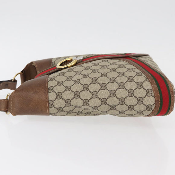 GUCCI GG Supreme Web Sherry Line Shoulder Bag PVC Beige Gold Red Auth 175561