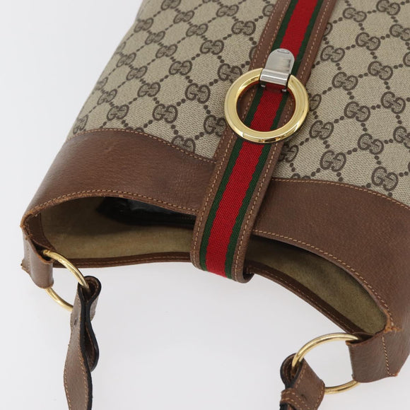 GUCCI GG Supreme Web Sherry Line Shoulder Bag PVC Beige Gold Red Auth 175561