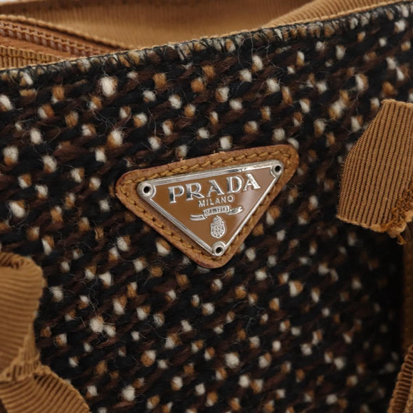 PRADA Hand Bag Canvas Brown Silver Auth 175566A