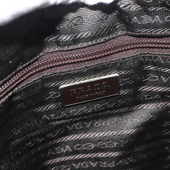 PRADA Hand Bag Canvas Brown Silver Auth 175566A
