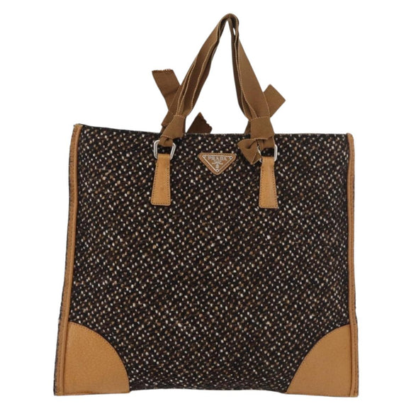 PRADA Hand Bag Canvas Brown Silver Auth 175566A