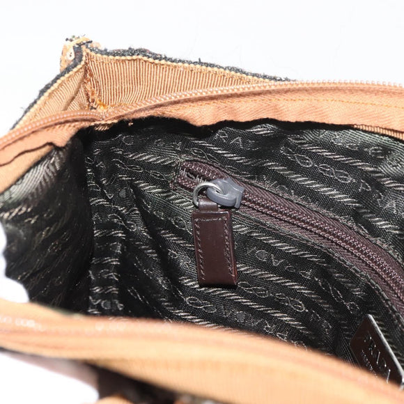 PRADA Hand Bag Canvas Brown Silver Auth 175566A