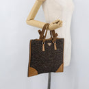 PRADA Hand Bag Canvas Brown Silver Auth 175566A-23