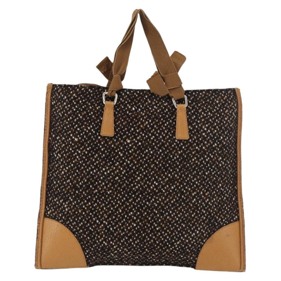 PRADA Hand Bag Canvas Brown Silver Auth 175566A