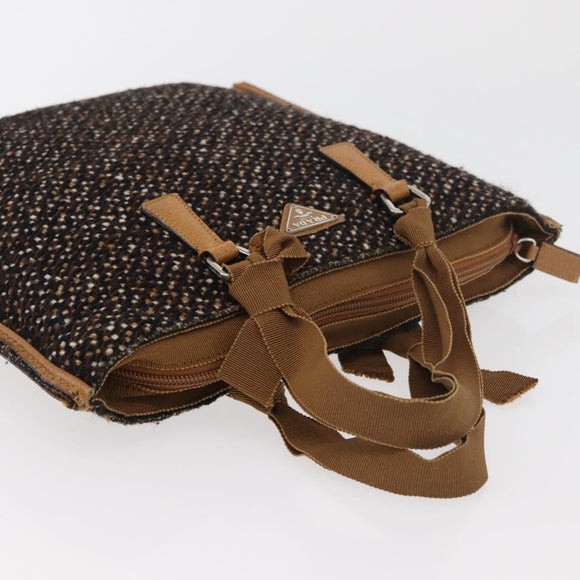 PRADA Hand Bag Canvas Brown Silver Auth 175566A