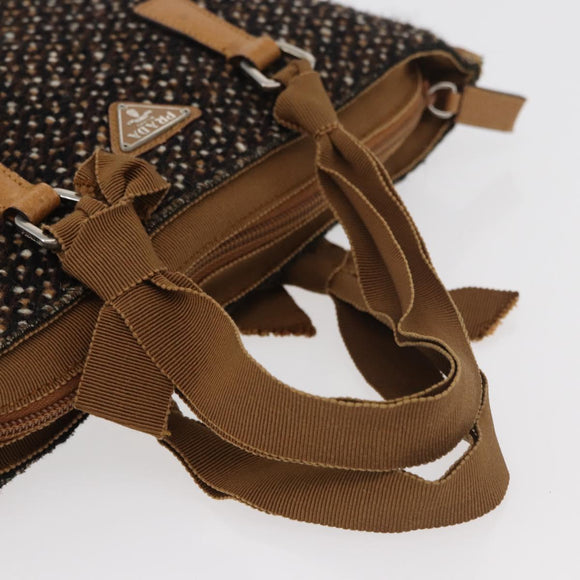 PRADA Hand Bag Canvas Brown Silver Auth 175566A