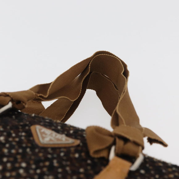 PRADA Hand Bag Canvas Brown Silver Auth 175566A