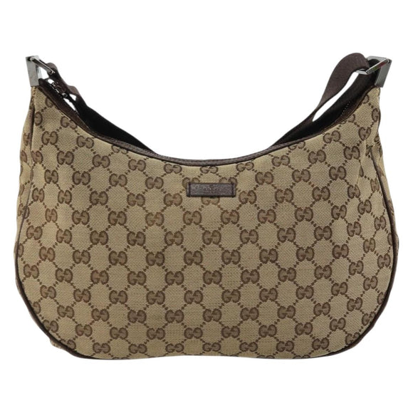 GUCCI GG Canvas Shoulder Bag Beige Silver 122790 Auth 175568