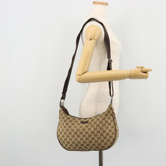 GUCCI GG Canvas Shoulder Bag Beige Silver 122790 Auth 175568