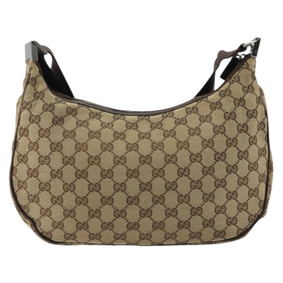 GUCCI GG Canvas Shoulder Bag Beige Silver 122790 Auth 175568
