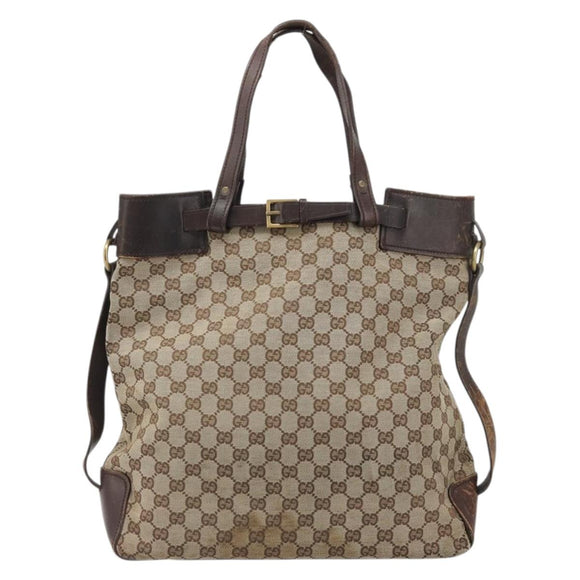 GUCCI GG Canvas Tote Bag Beige Silver 107756 Auth 175569