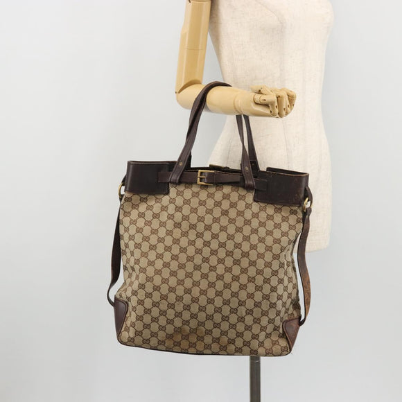GUCCI GG Canvas Tote Bag Beige Silver 107756 Auth 175569