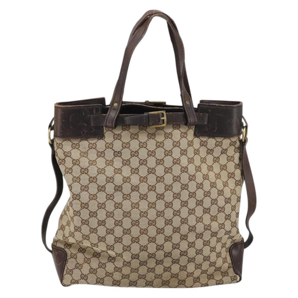 GUCCI GG Canvas Tote Bag Beige Silver 107756 Auth 175569