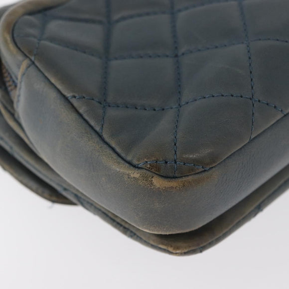 CHANEL Chain Matelasse 25 Shoulder Bag Lamb Skin Blue Gold CC Auth 175572A
