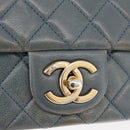 CHANEL Chain Matelasse 25 Shoulder Bag Lamb Skin Blue Gold CC Auth 175572A-18