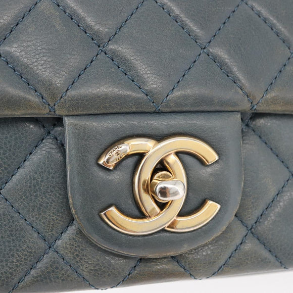 CHANEL Chain Matelasse 25 Shoulder Bag Lamb Skin Blue Gold CC Auth 175572A