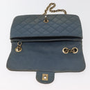 CHANEL Chain Matelasse 25 Shoulder Bag Lamb Skin Blue Gold CC Auth 175572A-19