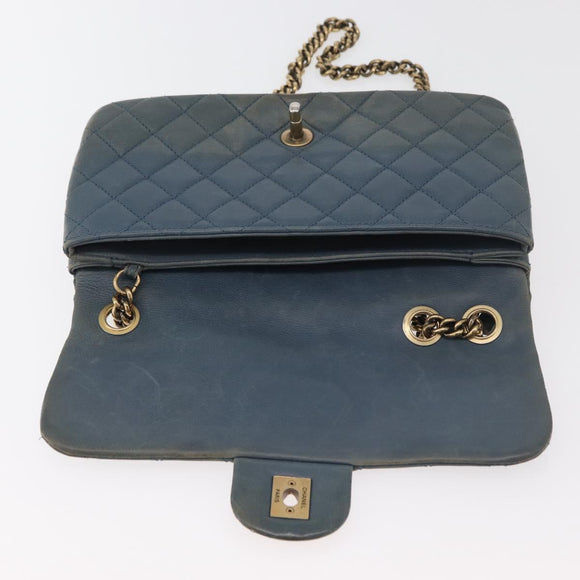 CHANEL Chain Matelasse 25 Shoulder Bag Lamb Skin Blue Gold CC Auth 175572A