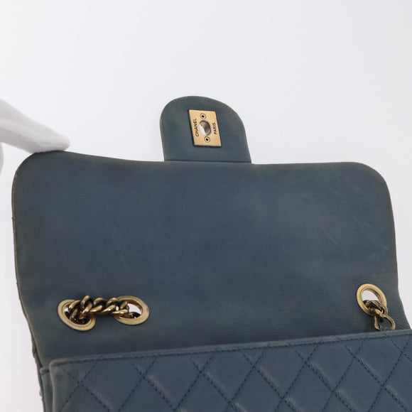 CHANEL Chain Matelasse 25 Shoulder Bag Lamb Skin Blue Gold CC Auth 175572A