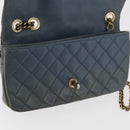 CHANEL Chain Matelasse 25 Shoulder Bag Lamb Skin Blue Gold CC Auth 175572A-21