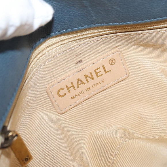 CHANEL Chain Matelasse 25 Shoulder Bag Lamb Skin Blue Gold CC Auth 175572A