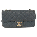 CHANEL Chain Matelasse 25 Shoulder Bag Lamb Skin Blue Gold CC Auth 175572A-13