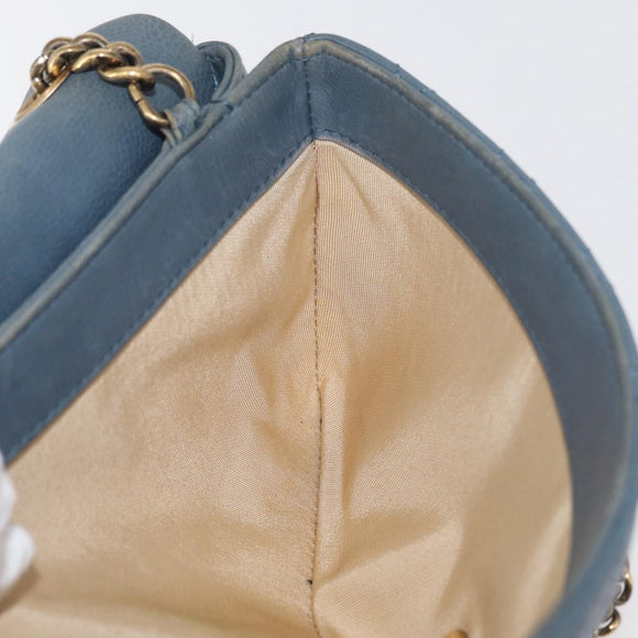 CHANEL Chain Matelasse 25 Shoulder Bag Lamb Skin Blue Gold CC Auth 175572A