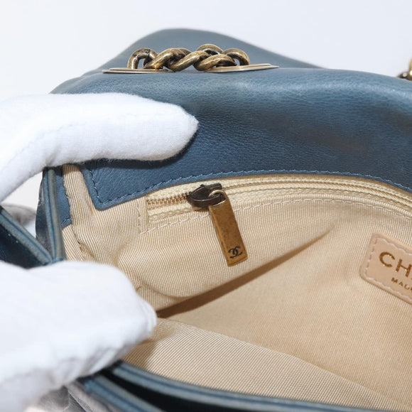 CHANEL Chain Matelasse 25 Shoulder Bag Lamb Skin Blue Gold CC Auth 175572A