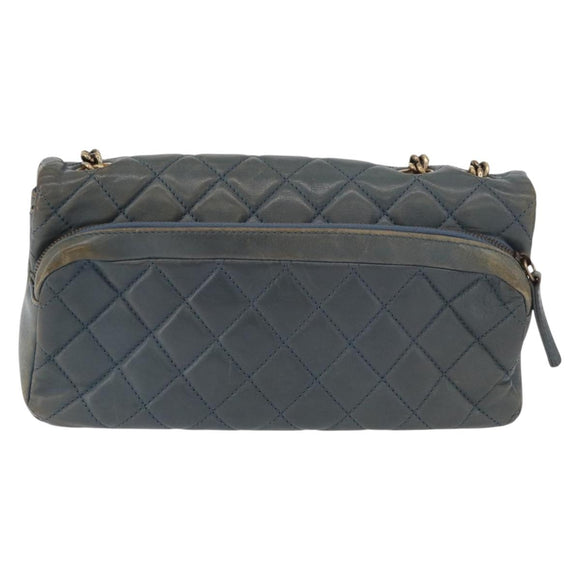 CHANEL Chain Matelasse 25 Shoulder Bag Lamb Skin Blue Gold CC Auth 175572A