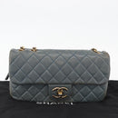 CHANEL Chain Matelasse 25 Shoulder Bag Lamb Skin Blue Gold CC Auth 175572A-12