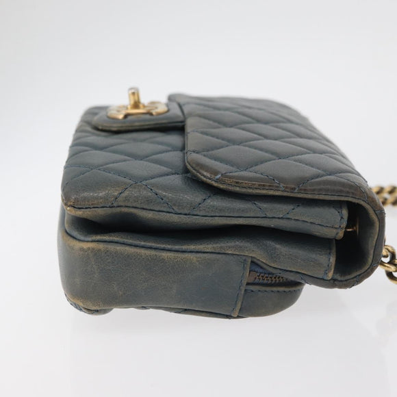 CHANEL Chain Matelasse 25 Shoulder Bag Lamb Skin Blue Gold CC Auth 175572A