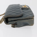 CHANEL Chain Matelasse 25 Shoulder Bag Lamb Skin Blue Gold CC Auth 175572A-4