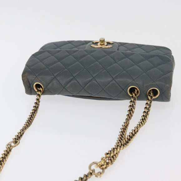 CHANEL Chain Matelasse 25 Shoulder Bag Lamb Skin Blue Gold CC Auth 175572A