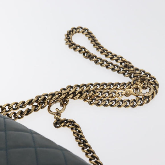 CHANEL Chain Matelasse 25 Shoulder Bag Lamb Skin Blue Gold CC Auth 175572A