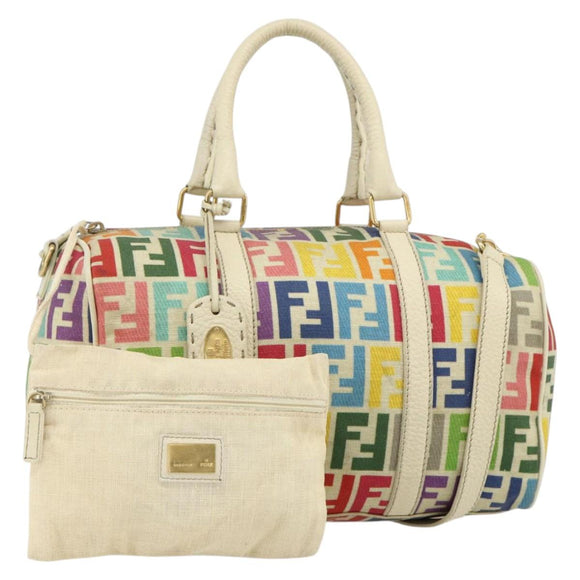 FENDI Zucca Canvas Celeria Boston Bag 2way Multicolor Gold Auth 175576A