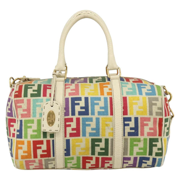 FENDI Zucca Canvas Celeria Boston Bag 2way Multicolor Gold Auth 175576A