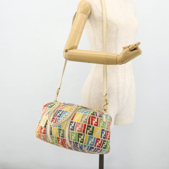 FENDI Zucca Canvas Celeria Boston Tas 2-weg Meerkleurig Goud Auth 175576A