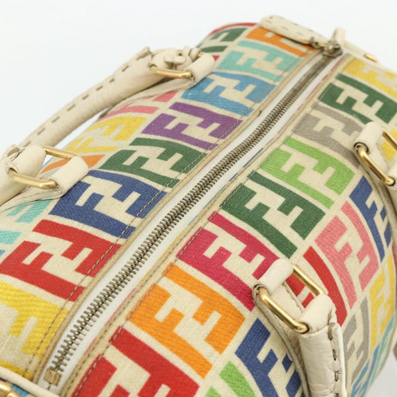 FENDI Zucca Canvas Celeria Boston Tas 2-weg Meerkleurig Goud Auth 175576A