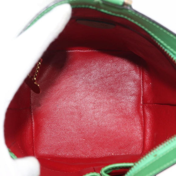 CELINE Shoulder Bag Leather Green Gold Auth 175580A