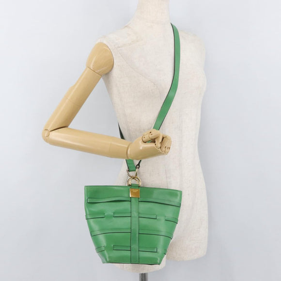 CELINE Shoulder Bag Leather Green Gold Auth 175580A