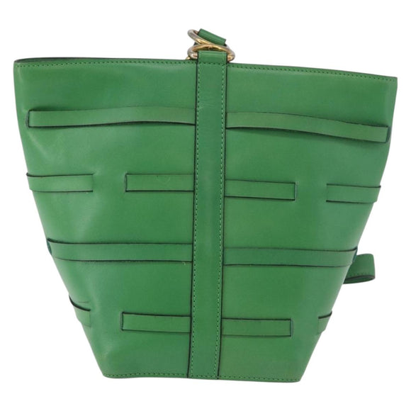 CELINE Shoulder Bag Leather Green Gold Auth 175580A