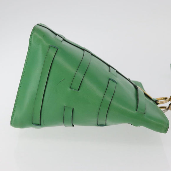 CELINE Shoulder Bag Leather Green Gold Auth 175580A