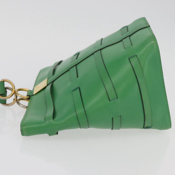 CELINE Shoulder Bag Leather Green Gold Auth 175580A