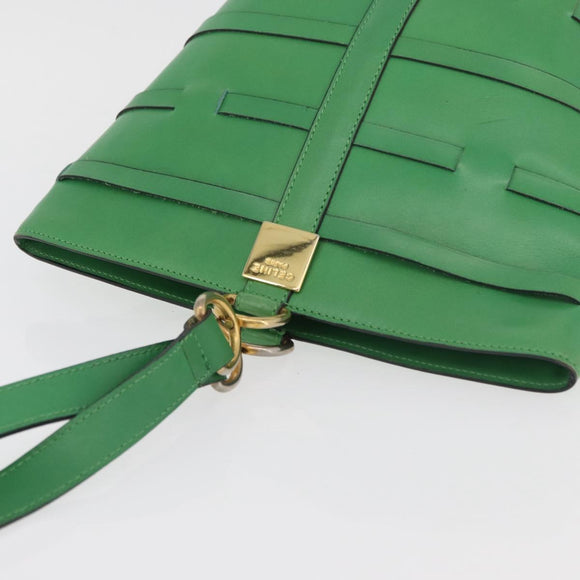 CELINE Shoulder Bag Leather Green Gold Auth 175580A